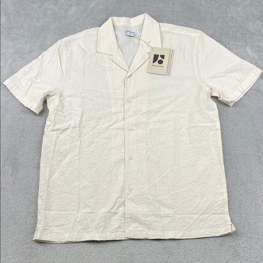 NEW Frank & Oak S‎ Organic Cotton Textured Men's Cream Camp Short Sleeve Shirt